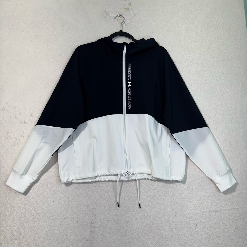 Under Armour Black White Woven Full-Zip Jacket Water Repellent Oversized Medium